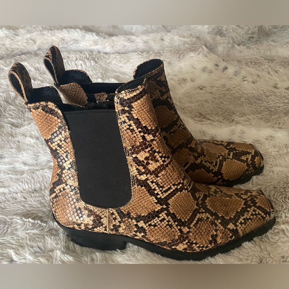 Jeffrey Campbell square toed leopard print boot.